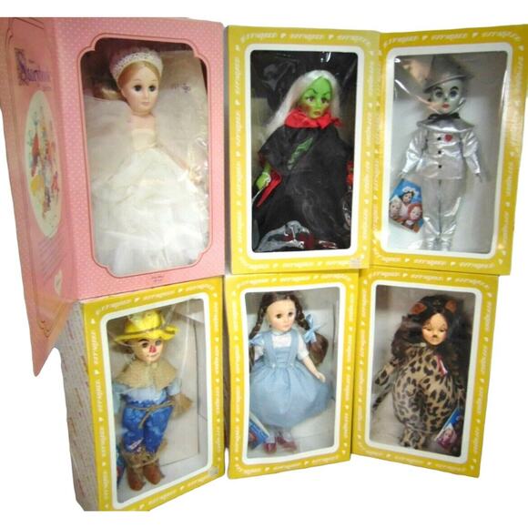 NEW Set (6) Effanbee WIZARD OF OZ DOLL Dorothy Good Witch Lion Tin Man Scarecrow - Picture 1 of 12